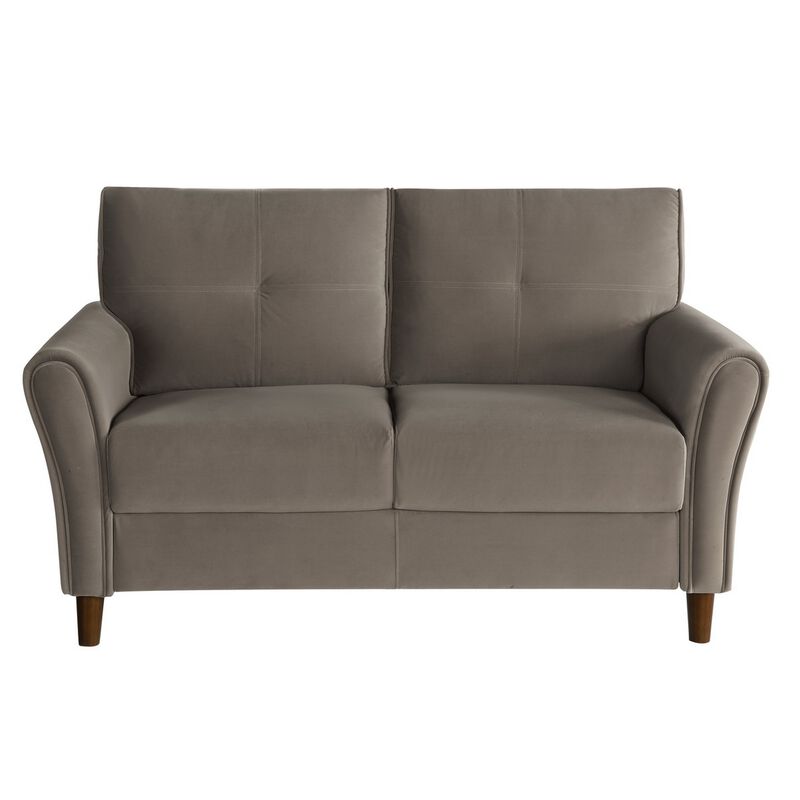 Sarah 57 Inch Loveseat, Brown Velvet, Tufted, Reversible Cushions, Wood - Benzara