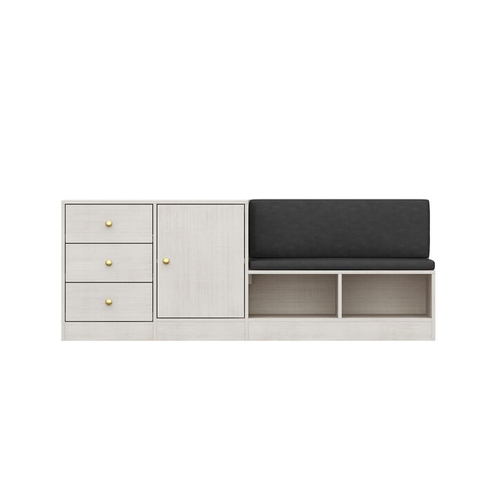 FUFU&GAGA Storage Bench with Cushion Seating, 3 Drawers, Shelving Units, (63" W x 15.7" D x 23.6" H), White