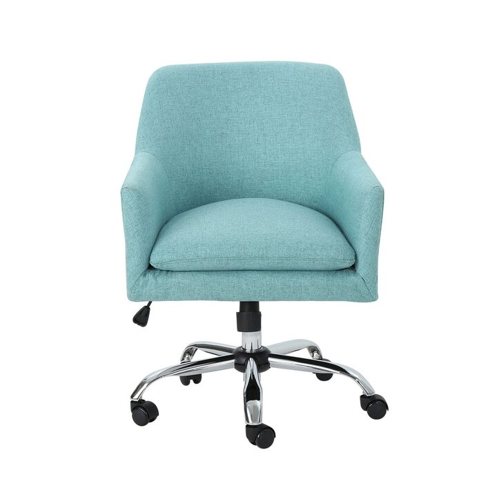 Heza Rolling Swivel Office Chair, Light Blue Fabric, Chrome Metal -Benzara