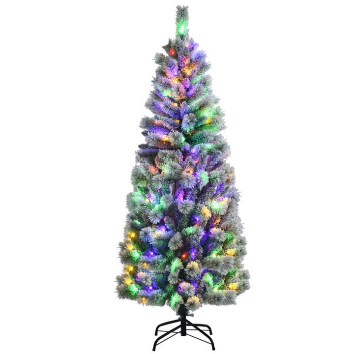 Hivvago 5/6/7.5/8 Feet Pre-lit Snow Flocked Christmas Tree with 9 Lighting Modes