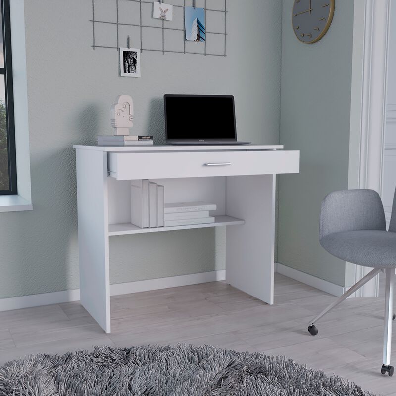 DEPOT E-SHOP Montana Storage Desk, Spacious Stylish with Drawer and Shelf, White