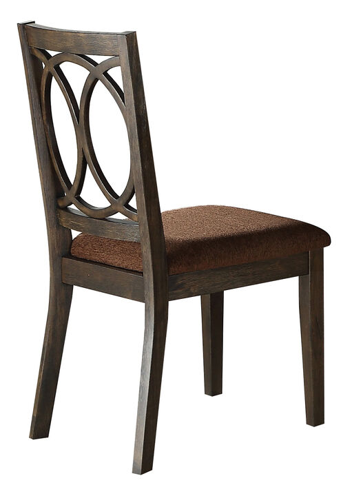 Wooden Side Chair with Cushioned Seat and Cut Out Back, Set of 2,Brown-Benzara