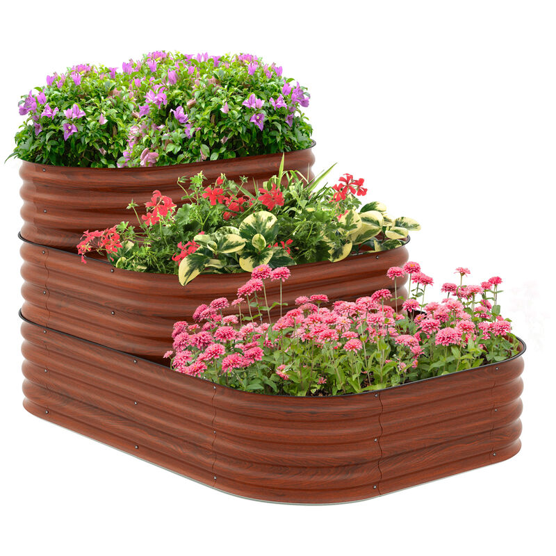 Streamdale 3-Tier Galvanized Raised Garden Bed with Open Bottom and Safety Edging