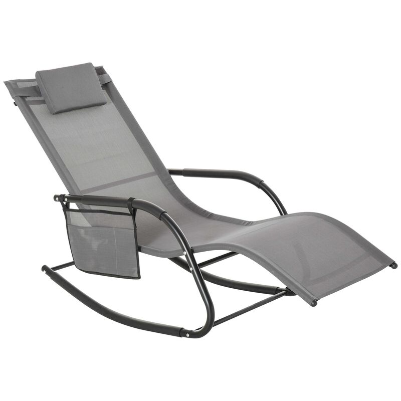 Grey Patio Comfort: Rocking Sun Lounger with Detachable Pillow
