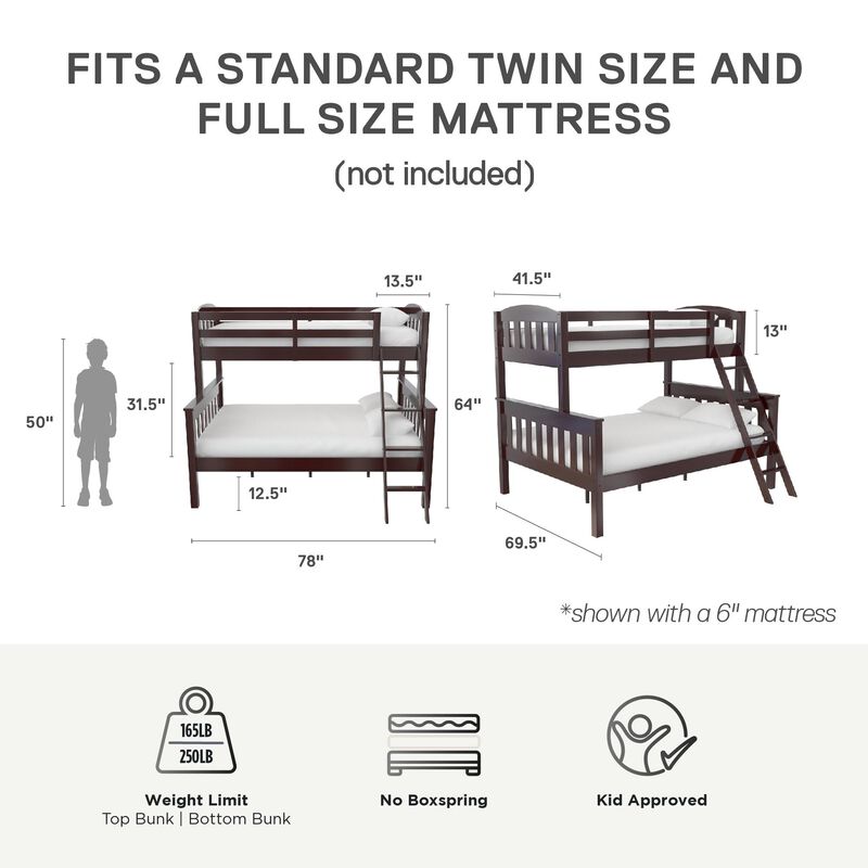 Atwater Living Alara Twin-Over-Full Convertible Bunk Bed with Ladder, Espresso