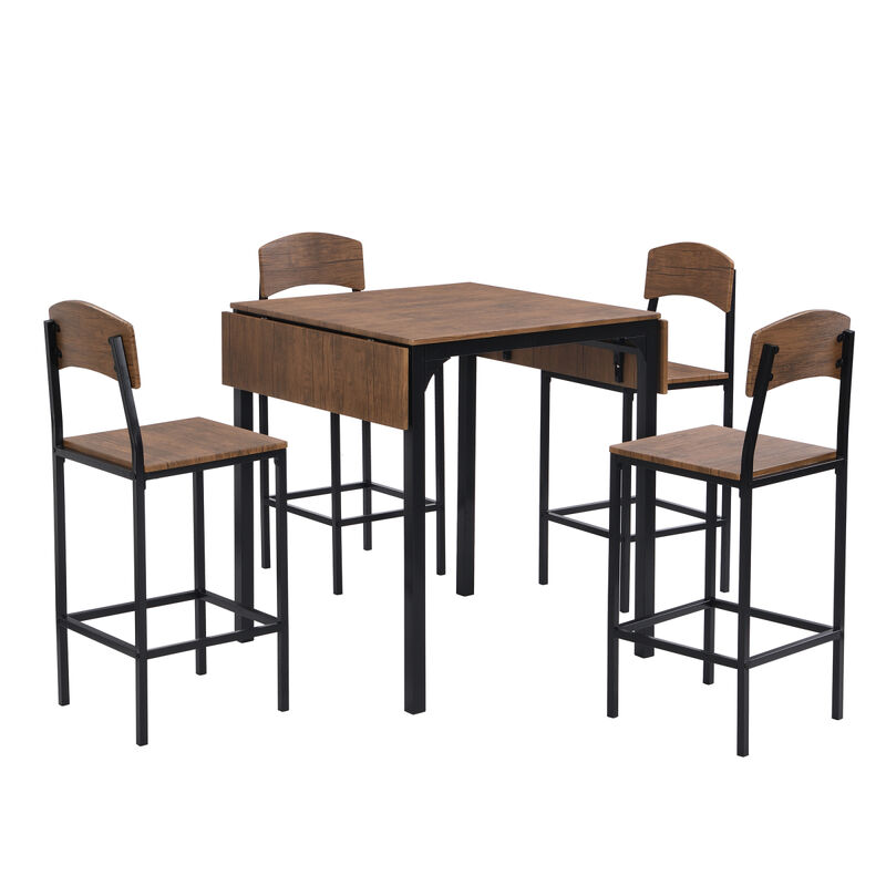 Farmhouse 5-piece Counter Height Drop Leaf Dining Table Set with Dining Chairs