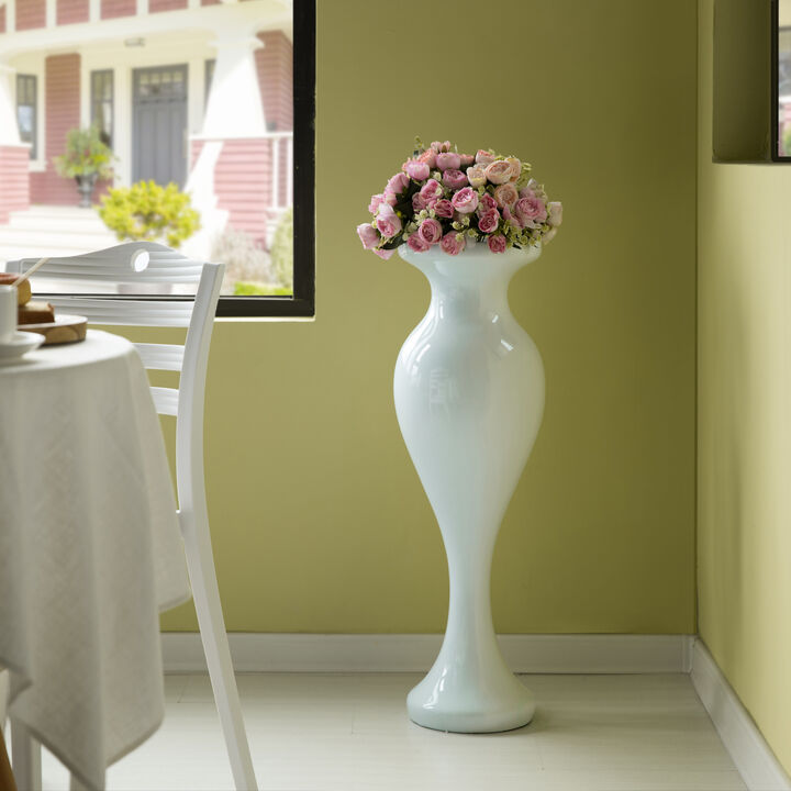 Decorative Large White Trumpet Design Modern Flower 32 Inch Tall Floor Vase - Contemporary Home Decor Accent for Living Room, Entryway, or Dining Room - Statement Piece with Versatile Styling Options