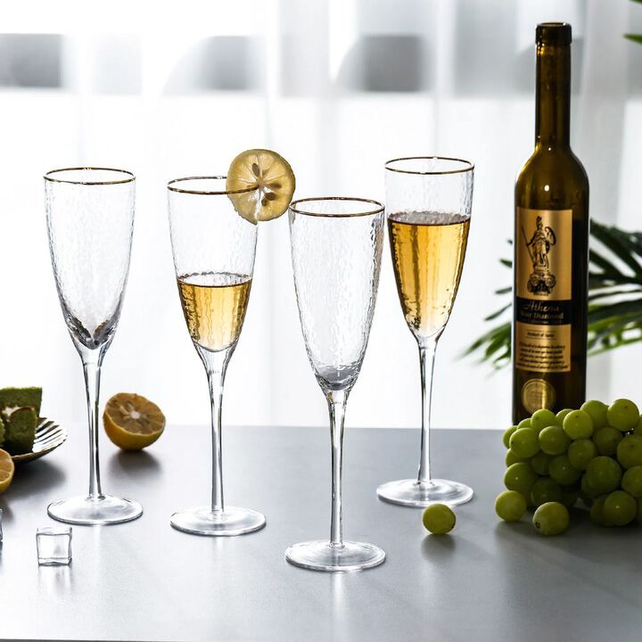 Hivvago Gold Rimmed Hammer Champagne Flutes (8 oz. set of 4)