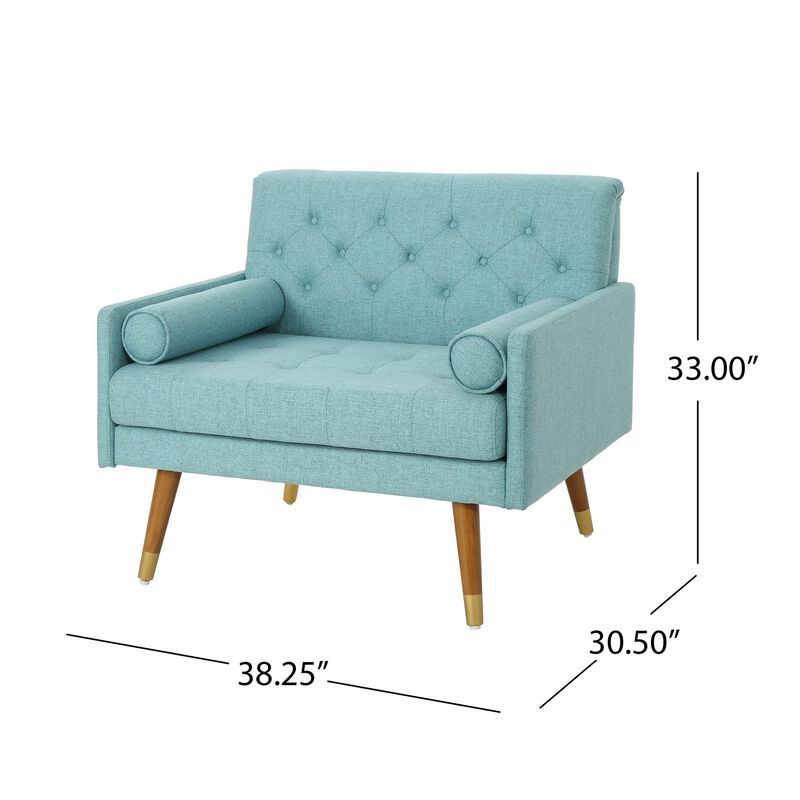 Lita Wide Accent Club Chair, Button Tufted, Light Blue Textured Fabric - Benzara