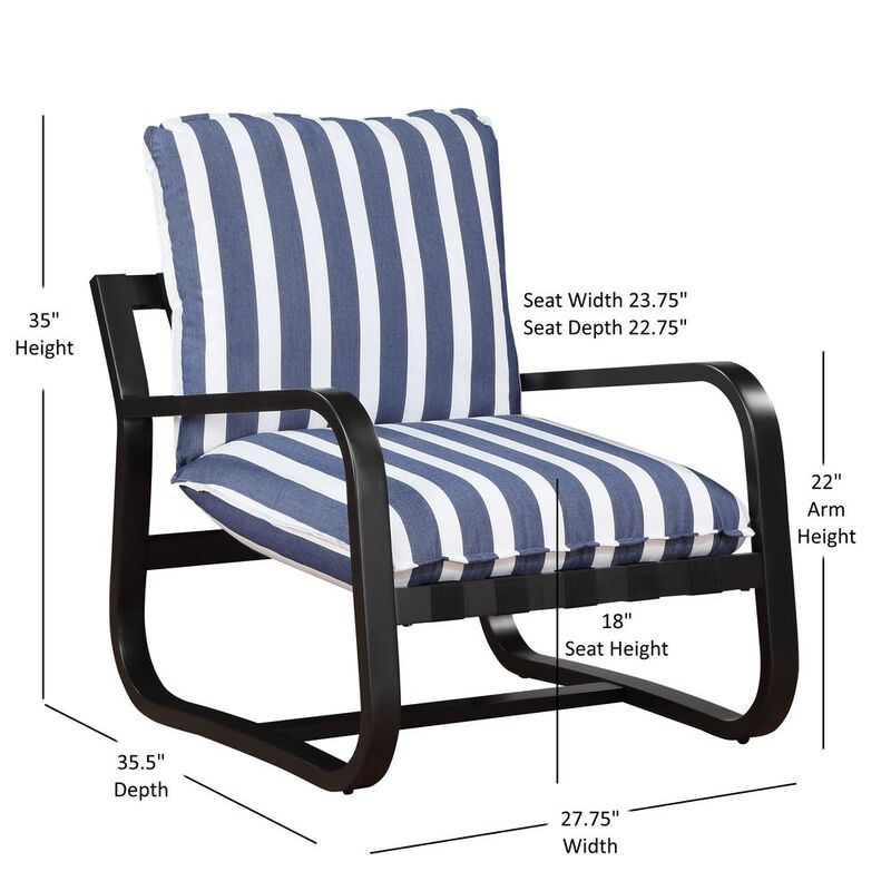 Comfort Pointe Aspen Outdoor Sling Chair Upholstered in Blue and White Stripe Fabric