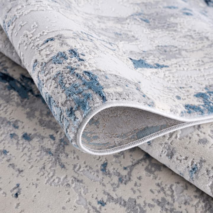 Vogue Abstract Contemporary Blue Cream Indoor Rug