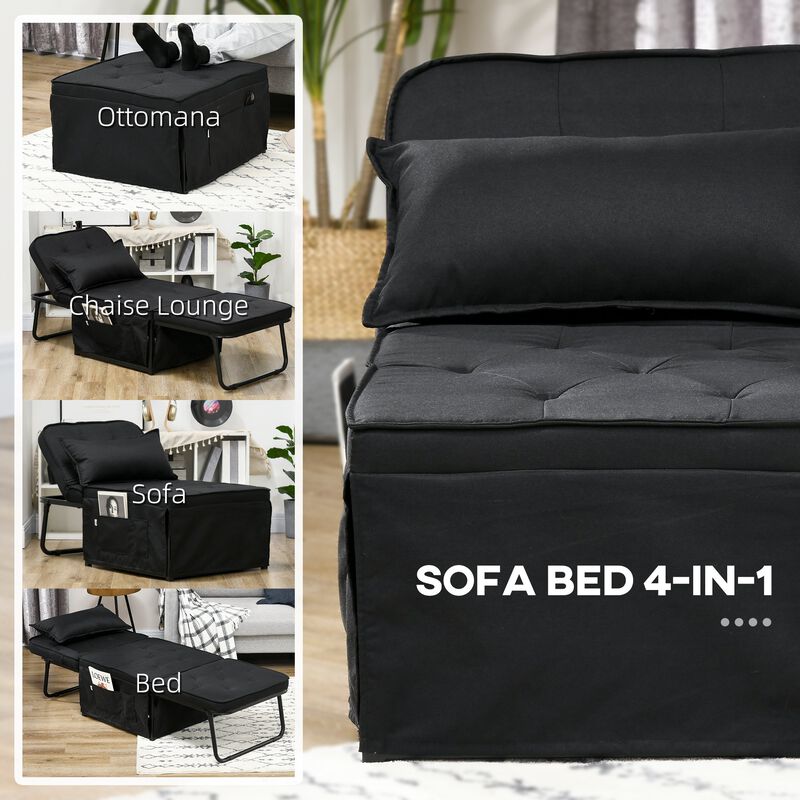 Black Convertible Seating: Ottoman Bed with Adjustable Backrest