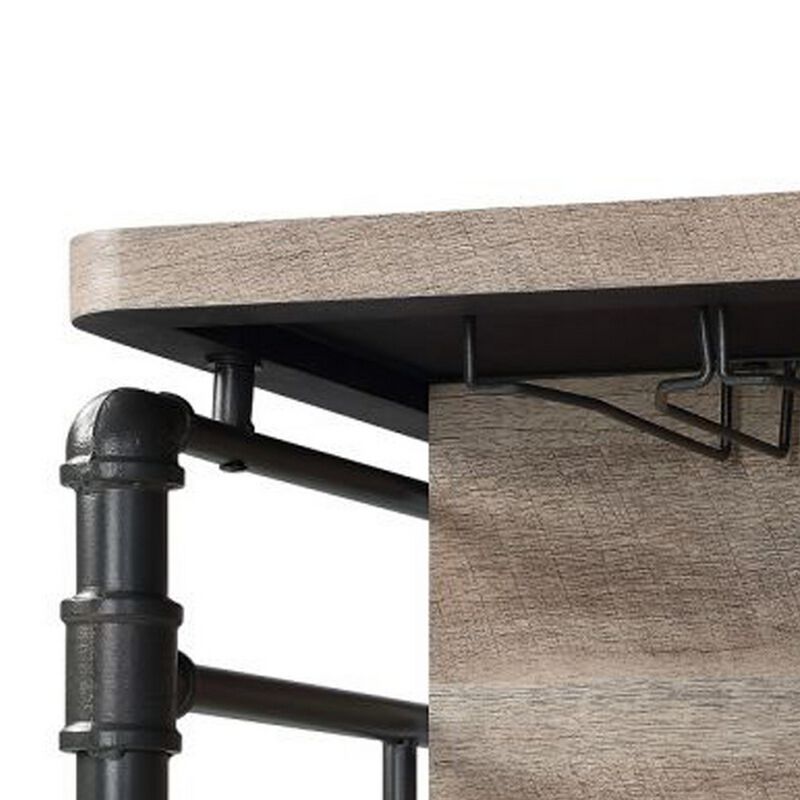 59 Inch Kitchen Island with 2 Shelves, Industrial Antique Oak Brown, Gray - Benzara