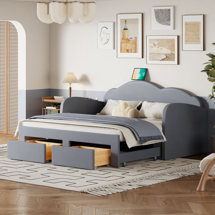 Merax Velvet Upholstered Daybed  with Trundle