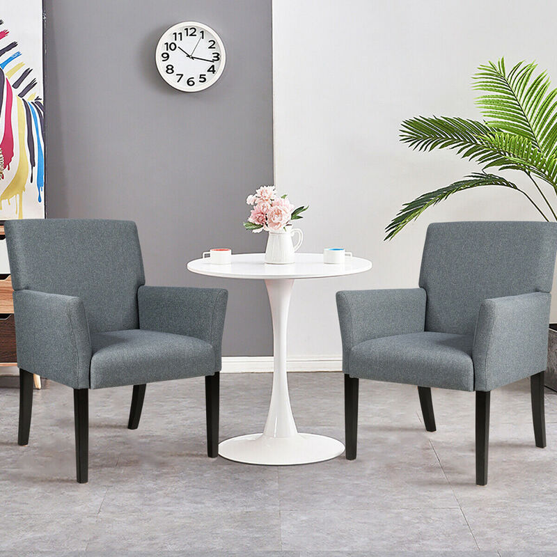 Costway Set of 2 Arm Chair Guest Chair Home Office w/ Wooden Legs Gray