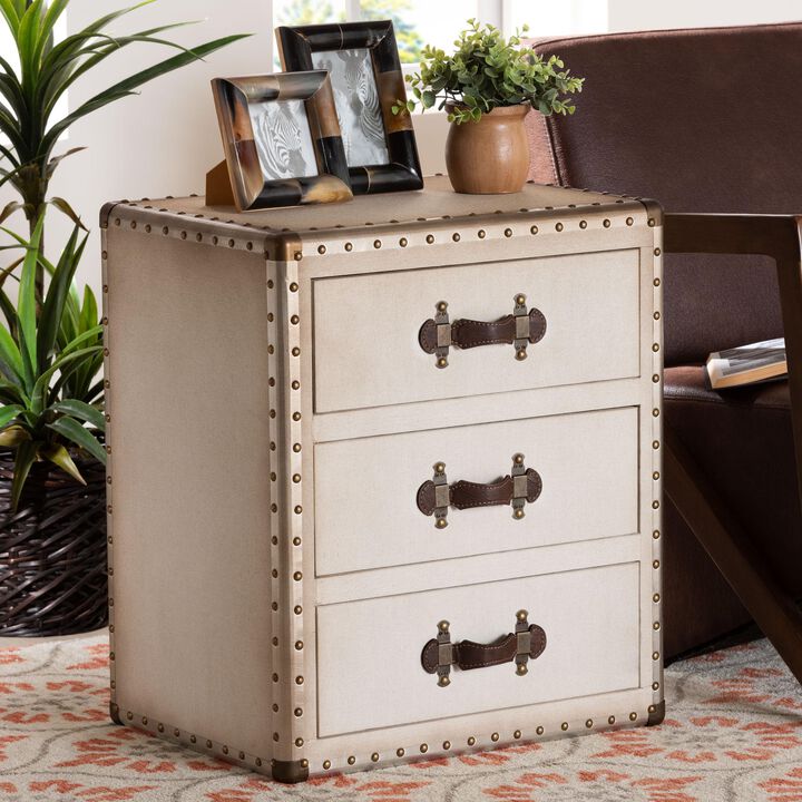 Baxton Studio Mallison Vintage White Canvas 3 Drawer End Table