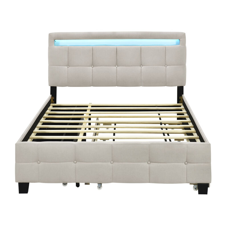 Merax Upholstered Platform Bed with LED Frame
