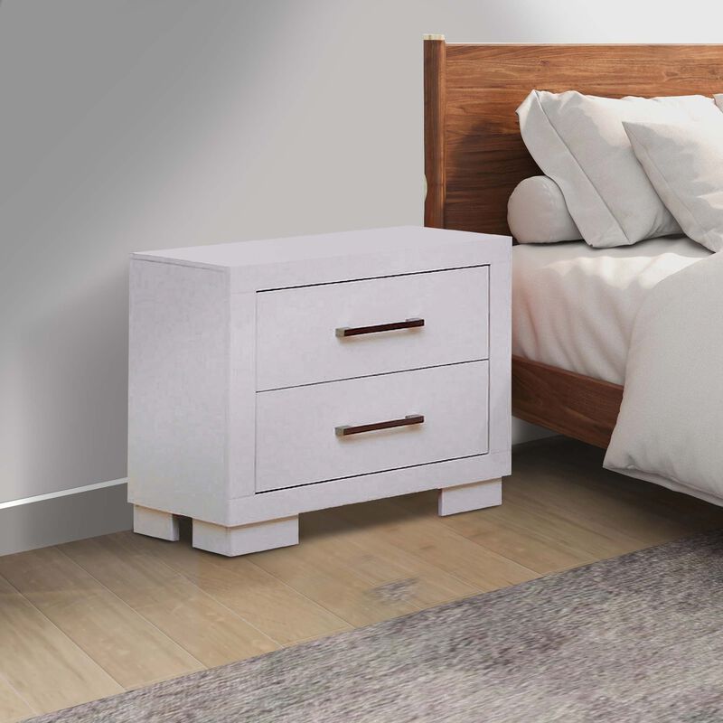 Bela 26 Inch 2 Drawer Nightstand, Felt Lined, Silver Handles, Crisp White-Benzara