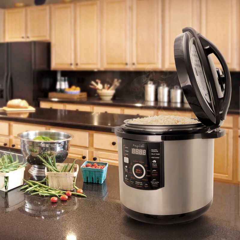 Megachef 12 Quart Steel Digital Pressure Cooker with 15 Presets and Glass Lid