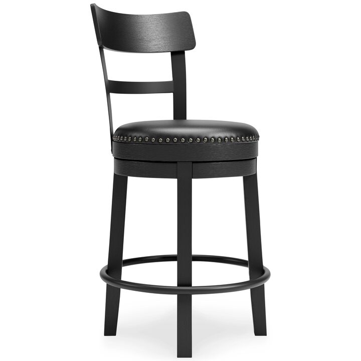 Solid Wood Counter Height Barstool, 360 Degree Swivel, Leatherette Seat, Black-Benzara