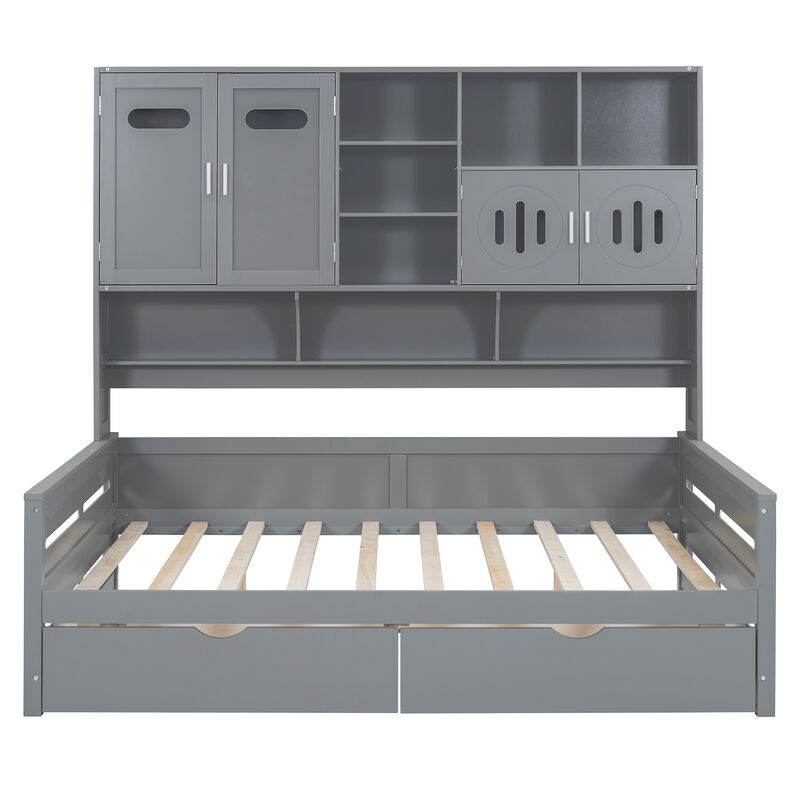 Merax Wooden Daybed with Storage Drawers and Cabinets