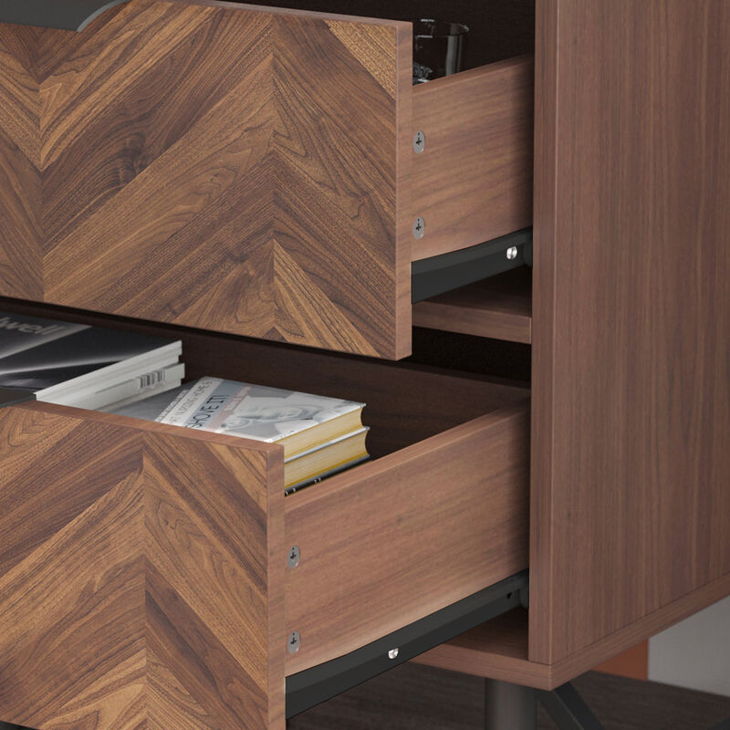 2-Drawer Brown Wood Nightstand With Metal Legs, Side Table Bedside Table 24 in. H x 18.9 in. W x 15.7 in. D