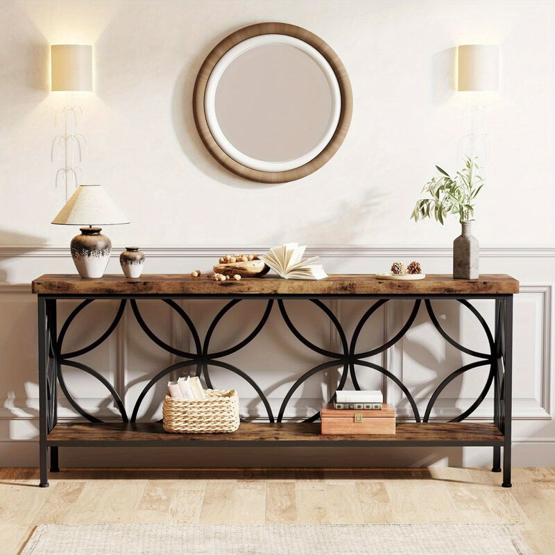 70.9-Inch Narrow Sofa Table, Industrial Long Sofa Table Behind Couch, Entry Console Table with Storage for Entryway, Living Room, Foyer, Unique Design