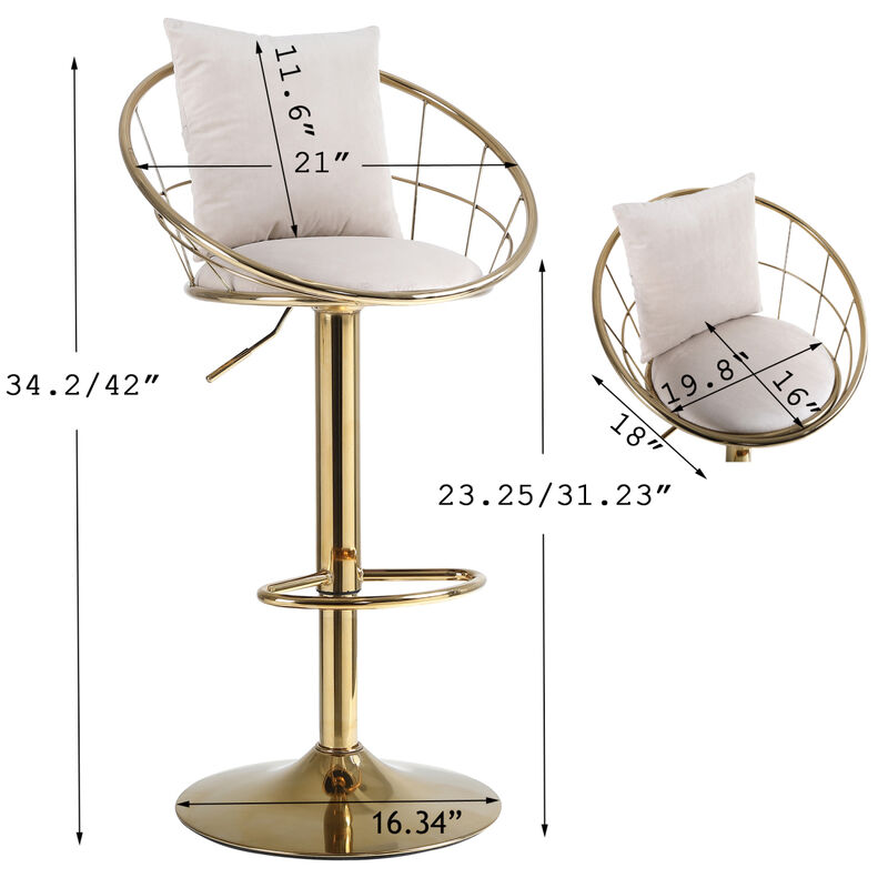 Off- Velvet Bar Chair, Pure Gold Plated, Unique Design, 360 Degree