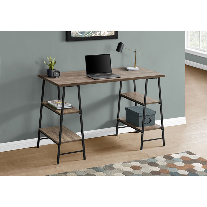 Monarch Specialties I 7523 Computer Desk, Home Office, Laptop, Storage Shelves, 48"L, Work, Metal, Laminate, Brown, Black, Contemporary, Modern