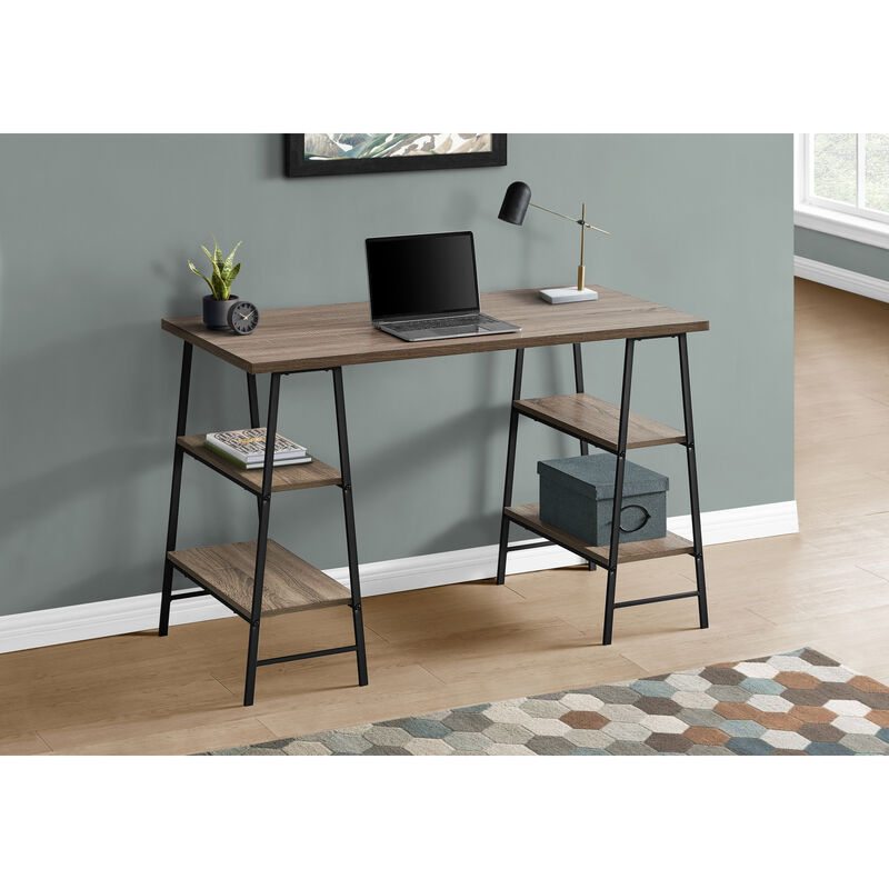 Monarch Specialties I 7523 Computer Desk, Home Office, Laptop, Storage Shelves, 48"L, Work, Metal, Laminate, Brown, Black, Contemporary, Modern