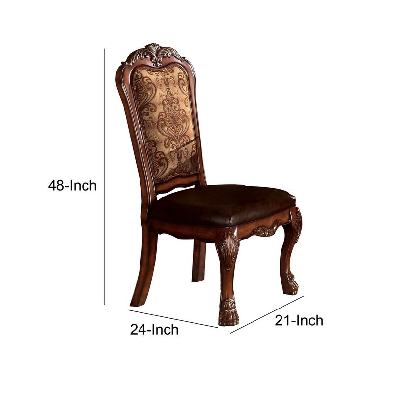 Wooden Side Chair with Claw Legs and Leatherette Seat, Brown, Set of Two-Benzara