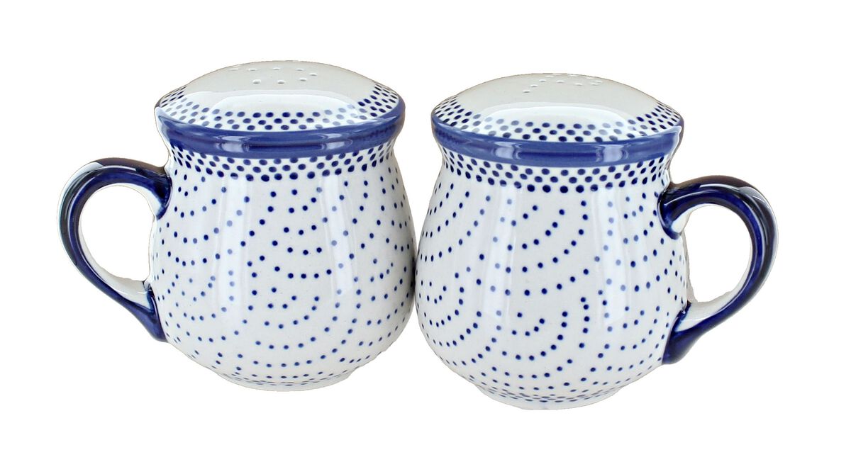 Blue Rose Polish Pottery Salt & Pepper Shakers with Handles