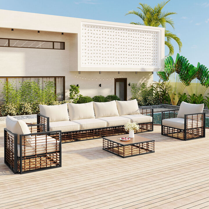 Merax Modern Minimalist 7-Piece Metal Patio Sectional Sofa Set