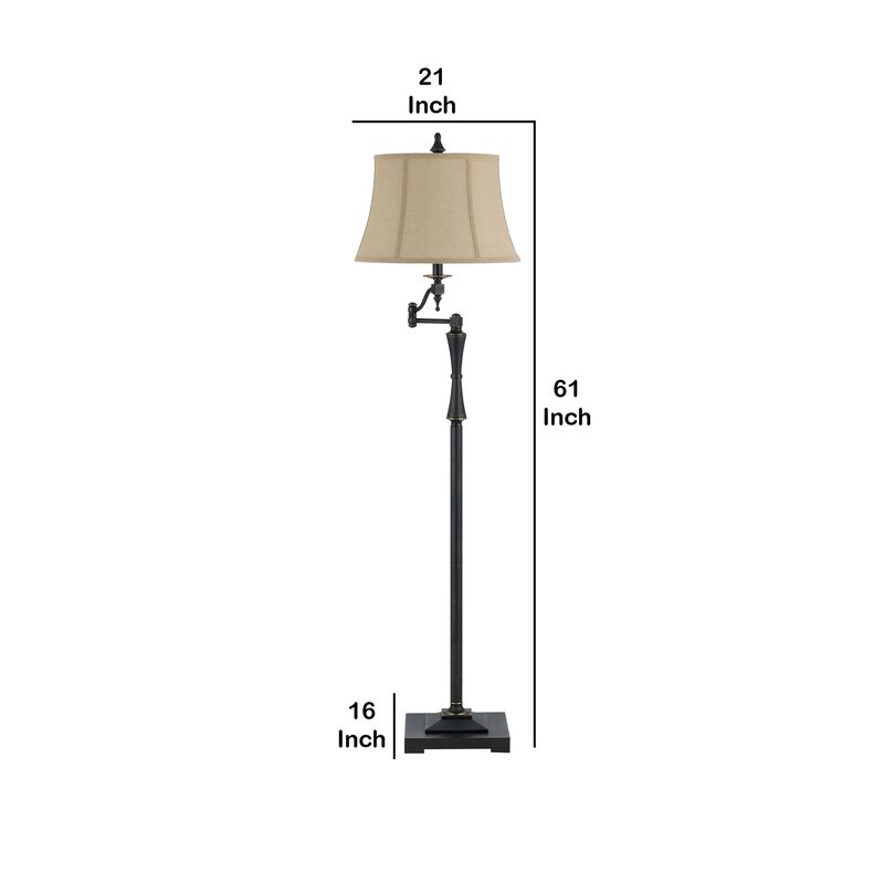 Metal Body Floor Lamp with Fabric Tapered Bell Shade, Beige and Black-Benzara