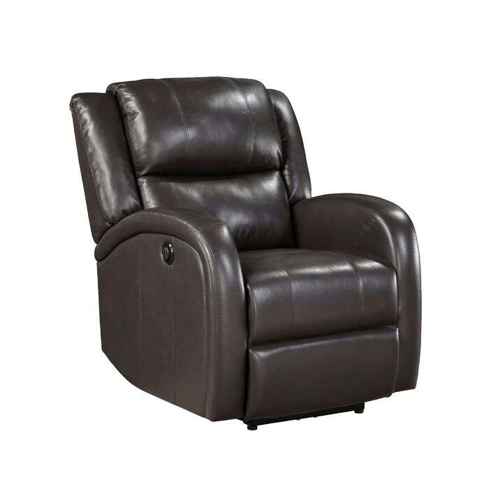 Karena 38 Inch Power Reclining Accent Chair, Brown Faux Leather, Solid Wood - Benzara
