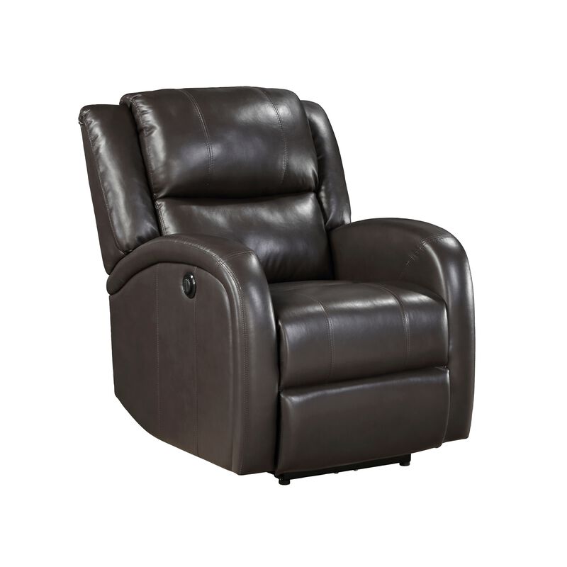 Karena 38 Inch Power Reclining Accent Chair, Brown Faux Leather, Solid Wood - Benzara