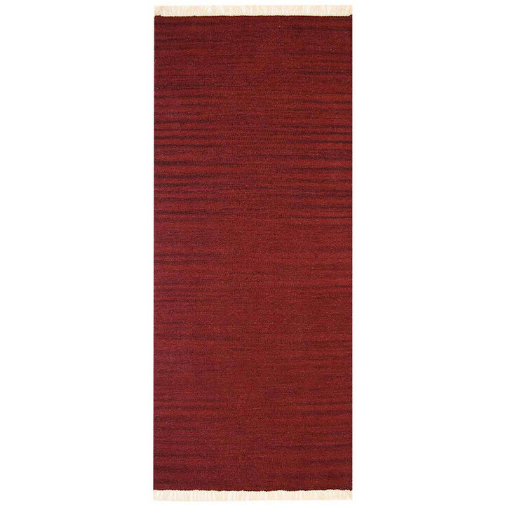 RUGSOTIC CARPETS HAND WOVEN FLAT WEAVE KILIM WOOL ECO-FRIENDLY AREA RUGS  - 3'x13', Runner Shape, Burgundy Color, Solid Plain Design, Low Pile  Handmade Rugs for Living Room, Bed Room (D00111)