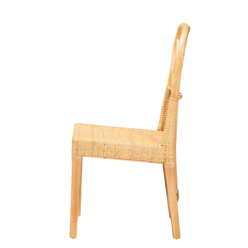 Bali & Pari Monaco Modern Oak Brown Finished Mahogany Wood and Natural Rattan Dining Chair