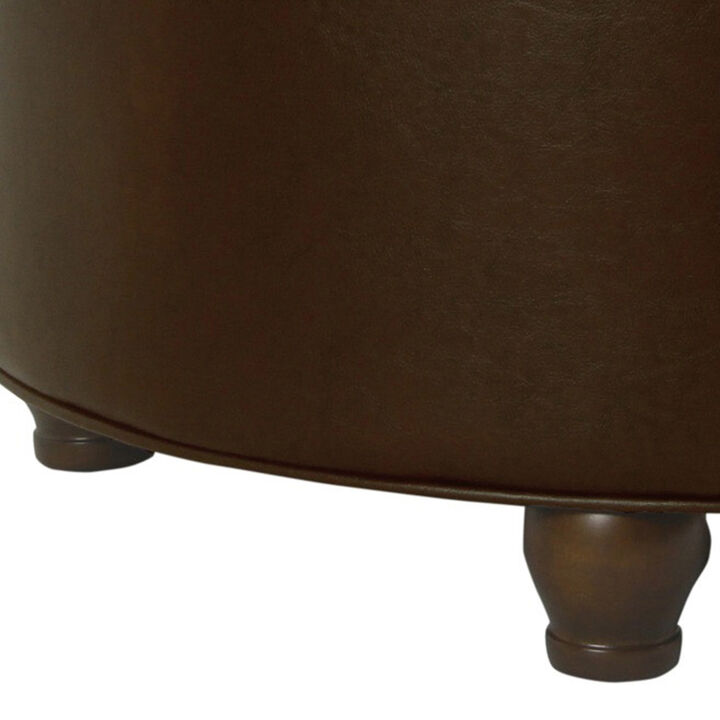 Leatherette Upholstered Wooden Ottoman with Tufted Lift Off Lid Storage, Brown - Benzara