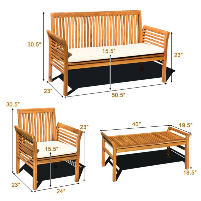 Hivvago 4 Pieces Outdoor Acacia Wood Sofa Furniture Set