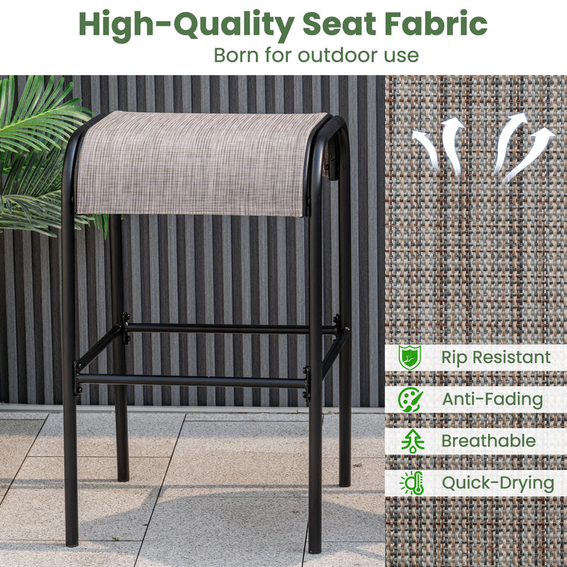 Patio Metal Bar Stools with Curved Fabric Seat-Set of 4