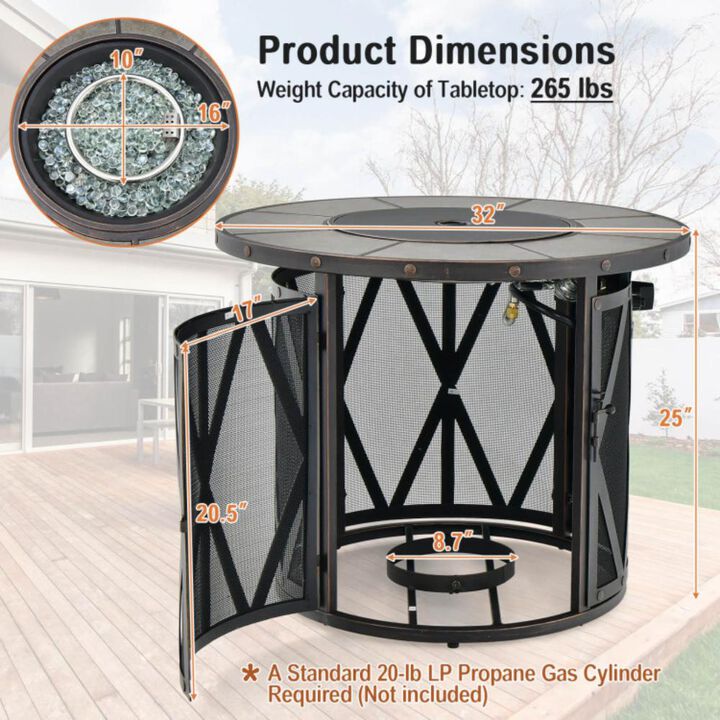 Hivvago 32 Inch 30000BTU Fire Pit Table with Fire Glasses and PVC Cover