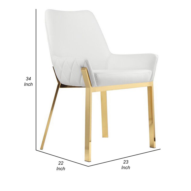 Fuma 23 Inch Dining Accent Chair Set of 2, Tufted, White Faux Leather, Gold - Benzara