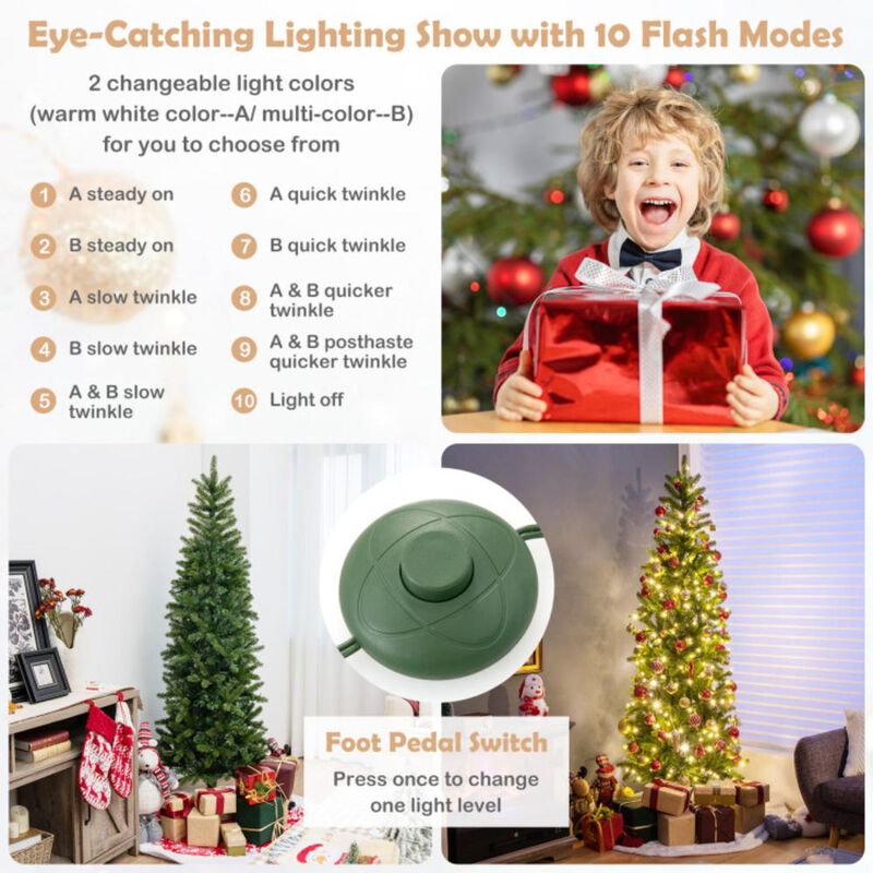 Hivvago 6 Feet Pre-Lit Artificial Christmas Pencil Tree with 648 PVC PE Branch Tips