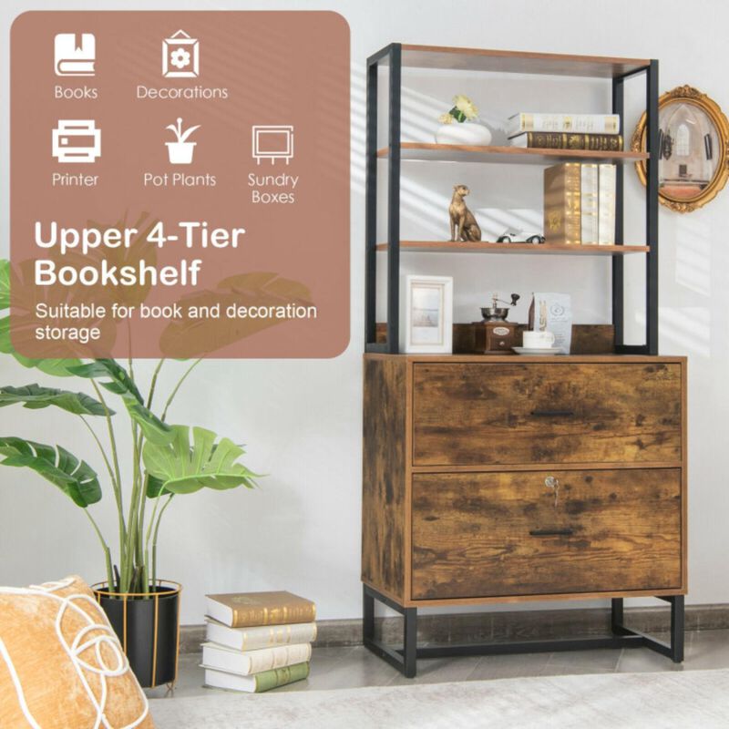 Hivvago Letter Size Lateral File Cabinet with Lock and Bookshelf