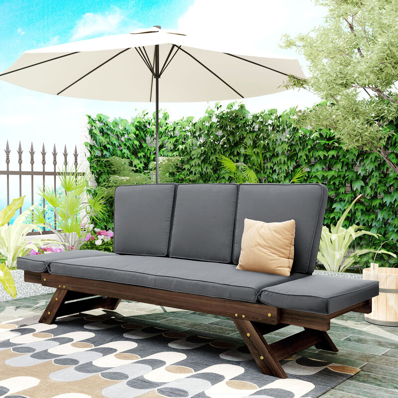 Merax Solid Outdoor Adjustable Patio Wooden Daybed Sofa