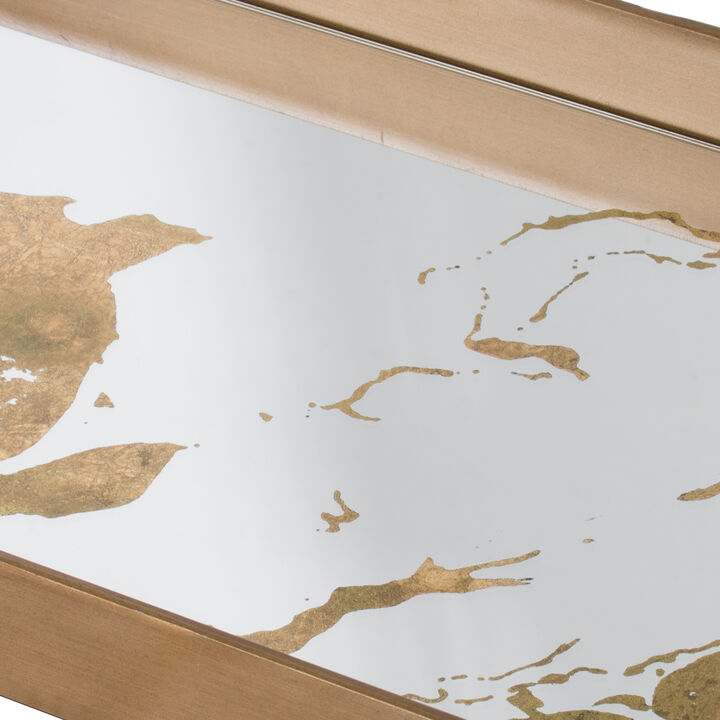 18 Inch Decorative Tray, Modern Mirrored Base, Bronze Metal Frame-Benzara