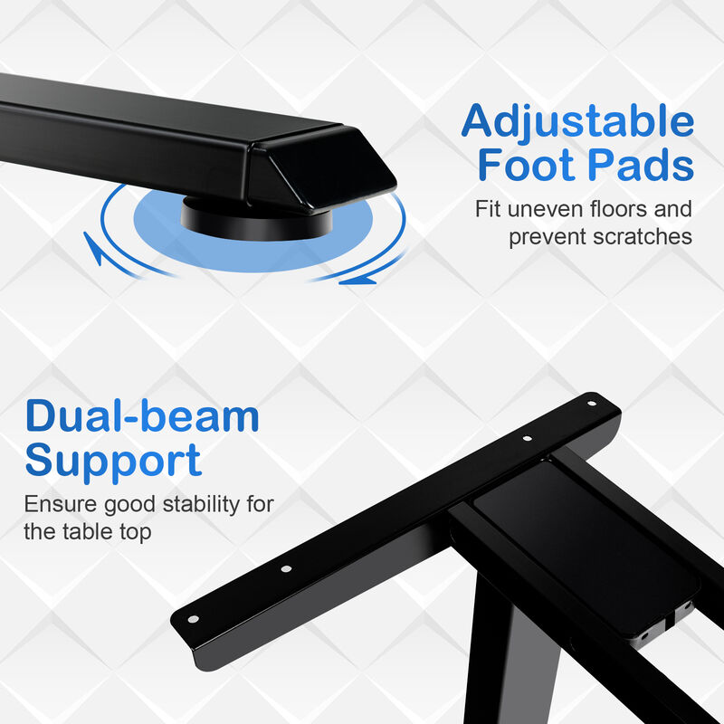 Costway Electric Sit Stand Desk Frame Dual-motor Height-adjustable Standing Desk Base with 3 Memory Positions & Touch Control Panel Home Office Black