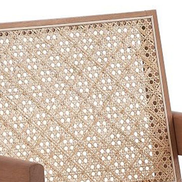 Tina 26 Inch Accent Armchair, Woven Rattan, Natural Brown Wood Finish - Benzara