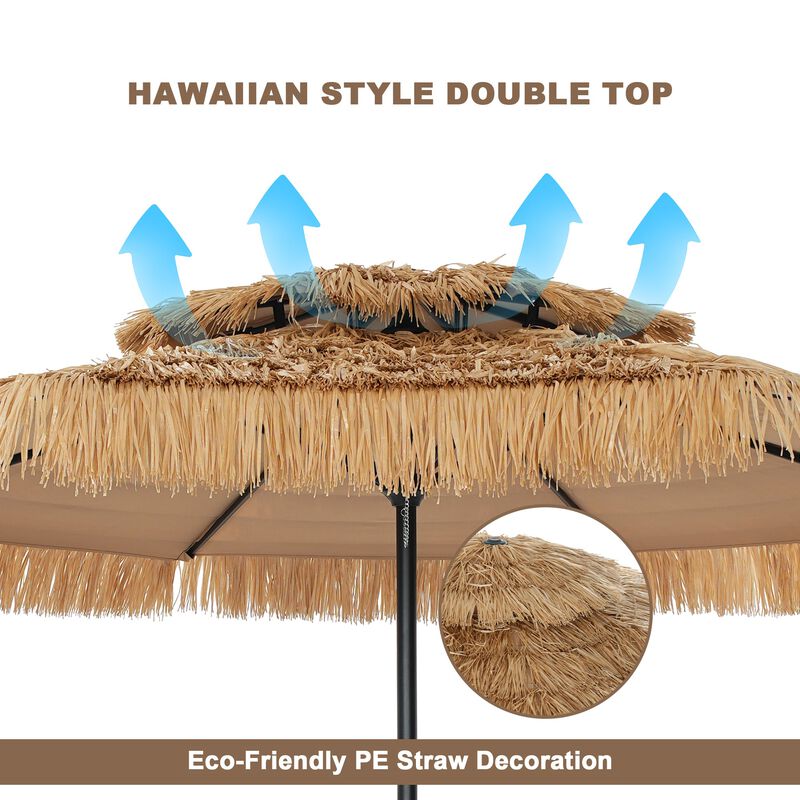 Mondawe 9 ft Hawaiian Style 2 Tier Straw Patio Umbrella Shade with Based Included